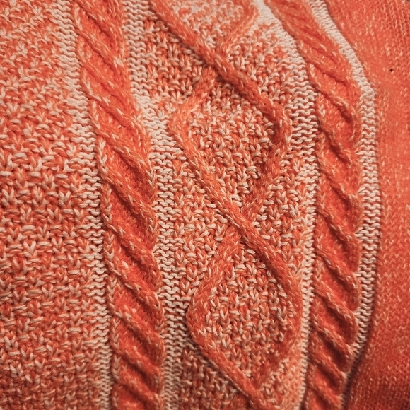 Mudd Neon Orange Cable Chunky Knit V-Knit Sweater Junior's Medium M Fall Bright - Picture 3 of 6
